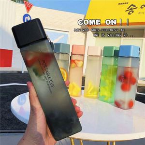 Square Transparent Fall-proof Plastic Portable <b>Cup</b> Simple Personality Students Portable Water <b>Cups</b> - Product Image 2