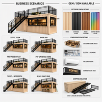Restaurant-barbecue mobile et extensible en conteneur de 20 et 40 pieds, structure en acier galvanisé durable, maison modulaire avec espace repas sur le toit