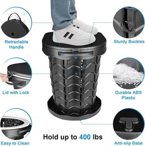Toilette de voyage réglable en hauteur, toilette de camping portable pour adultes et enfants, toilette portable pliable pour le camping/la voiture - Product Image 4