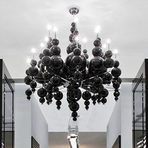 Intérieur moderne personnalisé grande chambre d'hôtel villa salon décoration suspendue <span class=keywords><strong>lustre</strong></span> en verre bulle <span class=keywords><strong>noir</strong></span> de <span class=keywords><strong>Murano</strong></span> - Product Image 5