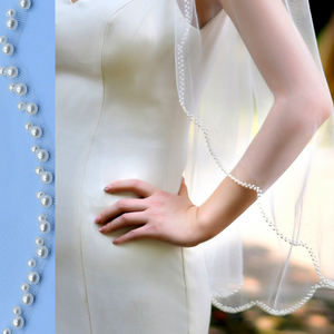 Vente chaude : Voiles courts de mariée en gaze perlée tressée à la main, style européen et américain, pour coiffure - Product Image 1