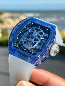26 Blue Skull Trendy Mechanical <b>Skeletonized</b> Blue Crystal Tourbillon <b>Automatic</b> Mechanical <b>Watches</b> - Product Image 2