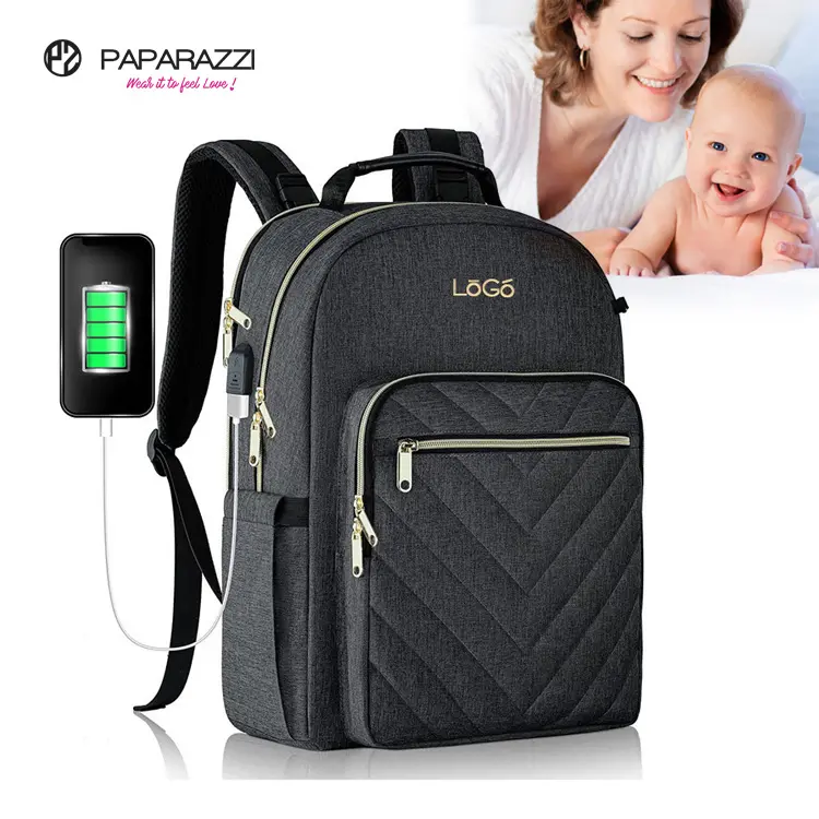 Custom logo #ZB307 Large Capacity Travel Quilted Baby Bags Multifunction Baby Back Pack Diaper Bag Backpack with Stroller Straps