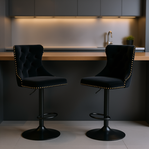 Tabourets de bar modernes en velours DB A&A, hauteur réglable de 25 à 33 pouces, base ronde en métal, meubles de bar pour cuisine - Product Image 2