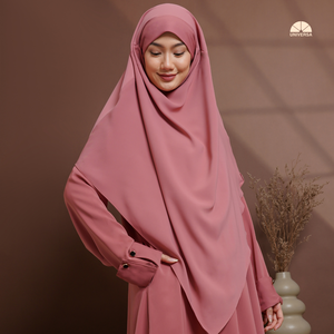 Elegante Conjunto de Khimar Abaya Color Durazno para Mujer, Algodón Marbella Premium, Largo, Holgado, Modesto, para Oración, en Caja de Regalo - Product Image 3