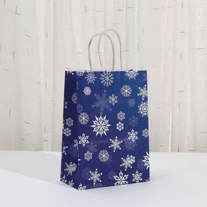 Bolsas de Regalo Navideñas Modernas y Ecológicas Personalizadas, Papel Kraft Reciclado, Impresión Digital, Azul Festivo, Marcas Sostenibles al por Mayor - Product Image 4
