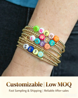 Bracelets personnalisés en acier inoxydable avec perles, bracelet avec initiale personnalisée, bijoux hypoallergéniques, résistants au ternissement