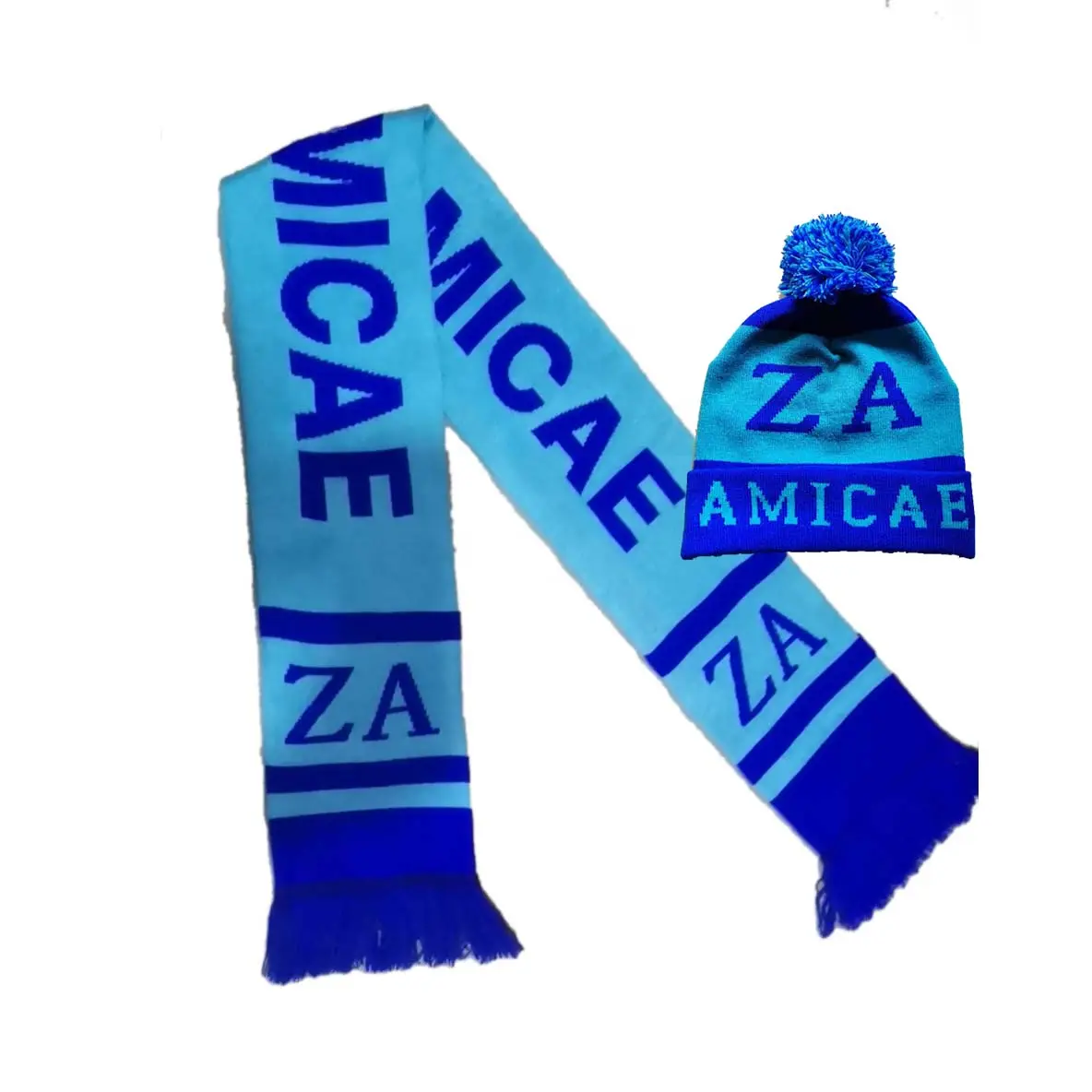 Op Maat Gemaakt Logo Sport Voetbal Studentenvereniging Organisatie Sjaal Blauw Za 1948 Winter Gebreide Muts Zeta Amicae Sjaals Beanie Sets