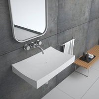 Corians Lavabo mural en pierre artificielle moderne pour hôpital avec drain, écologique, facile à nettoyer, articles sanitaires