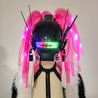 Masque Punk noir lumineux avec tresses LED brillant PunkMask Cosplay pour hommes masque Techwear futuriste masque complet Cosplay