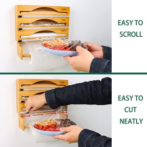 Dispenser di pellicola trasparente in bambù 3 in foglio e carta cerata con taglierina e rotolo per cassetto da cucina - Product Image 4