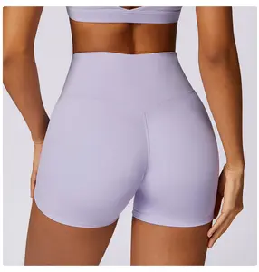 Pantalones cortos de gimnasio para levantamiento de glúteos de nailon con servicio personalizado, pantalones cortos deportivos de cintura alta para yoga y fitness para mujer