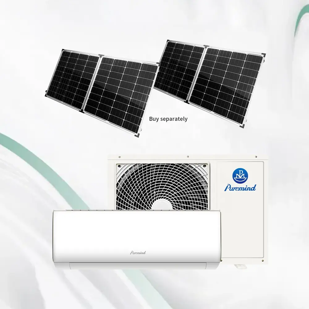 100% sistem terpisah pendingin udara surya 48V DC Inverter 24 jam kerja 18000btu dipasang di dinding kondisi udara cliatiseur Solaire