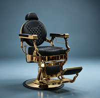 Fauteuil de barbier classique haut de gamme avec cadre plaqué or, revêtement matelassé noir, fauteuil de barbier inclinable hydraulique pour salon de coiffure