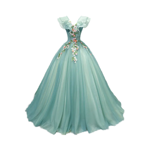 Modern 2023 High Quality A-Line <strong>Ball</strong> <strong>Gown</strong> 3D Flower Appliques Tulle Deep V-neck Lace-up Formal Evening Party Dress for <strong>Women</strong> - Product Image 4