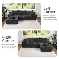 Canapé modulaire d'angle noir avec accoudoirs élargis, coussins amovibles, canapé sectionnel moderne pour salon