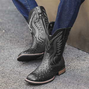 Wholesale Cheap Men's PU Cowboy Boots Slip-On <b>Autumn</b> Comfortable Midi Fashion Design Mexico Style - Product Image 6