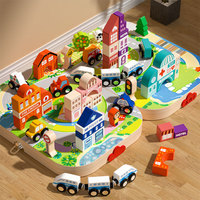 Jouets de construction unisexes pour enfants 1:8, 57 pièces, blocs de construction en bois DIY, piste urbaine, forme de ville, jeu éducatif d'empilage, cadeau