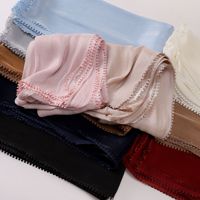 Selendang Sutra Warna Solid Baru Motif Bunga Kecil Berenda, Selendang Sutra Cerah Etnik Malaysia, Kerudung