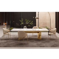 Ensemble de table à manger de luxe moderne en métal de forme carrée pour hôtel et restaurant, matériau en pierre de haute qualité