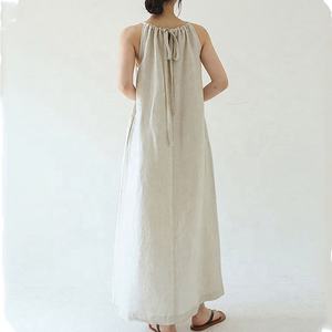 Robes de plage sans manches de couleur unie robe d'été en lin et coton grande taille pour femmes - Product Image 2