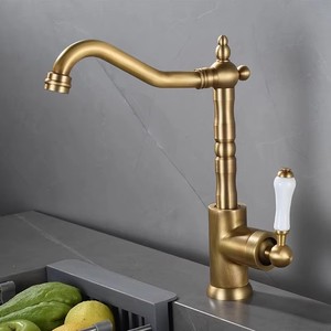 Bán Buôn Antique <span class=keywords><strong>Brass</strong></span> Vòi Nước Nhà Bếp Xoay Bồn Rửa Nhà Bếp Tap Sàn Gắn Phòng Tắm Lưu Vực Vòi Nước Gốm Xử Lý Nóng Lạnh Tap - Product Image 1