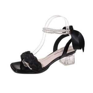 Nuovi <span class=keywords><strong>Sandali</strong></span> Romani da <span class=keywords><strong>Donna</strong></span> Estivi e Autunnali con <span class=keywords><strong>Tacco</strong></span> <span class=keywords><strong>Medio</strong></span> Spesso, Cinturino a T in PVC, Stile Fatato con Perle - Product Image 3