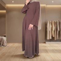 Robe longue Abaya en lin respirant pour femmes, col rond, manches longues, robe musulmane unie pour soirée