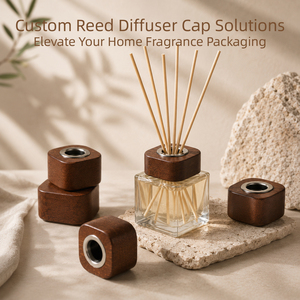 Vietnam WeWood Custom Rounded Wooden <b>Diffuser</b> Cap Walnut Timber <b>Bottle</b> Collar Standard Fit Aroma Closure OEM ODM Factory - Product Image 1