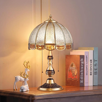Lampe de table classique européenne PM, style rétro de luxe, abat-jour en verre, lampe de bureau vintage en laiton antique pour salon, chambre à coucher, chevet