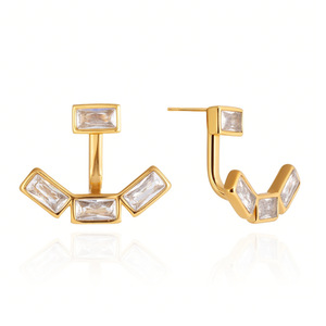 Geometric <b>Stud</b> <b>Earrings</b> 18K Gold Plated Square Zircon Bezel Setting Everyday Wear - Product Image 5