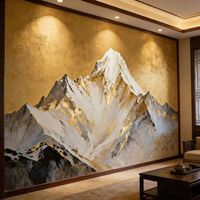 Wallpaper 3D Tahan Air HD, Tekstur Emas Retro Pemandangan Gunung Saat Matahari Terbit untuk Dekorasi Hotel & Kamar Tidur