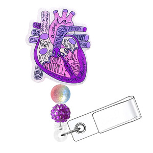 Porte-badge anatomique en forme de cœur pailleté avec chaîne perlée et clip rétractable pour carte d'identité - Product Image 4