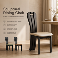Chaise de salle à manger sculpturale à dossier fendu avec assise rembourrée, structure en bois robuste pour la maison et les restaurants, plusieurs couleurs disponibles