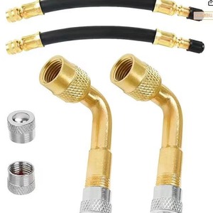 Buse d'extension d'air en cuivre avec tuyau pour gonfleur de pneus, gonflage rapide, jaune doré - Product Image 1