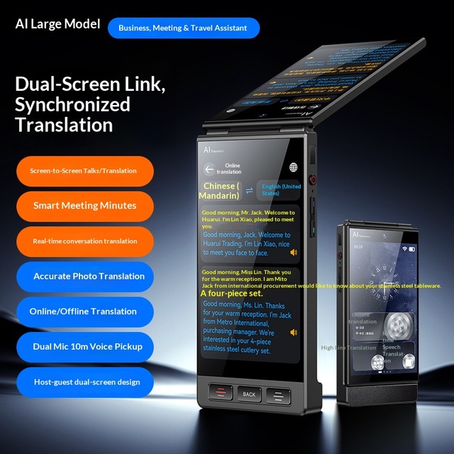AI Dual Screen Translation Machine, Simultaneous Translator, Real-time Offline AI Intelligent Multilingual Communication