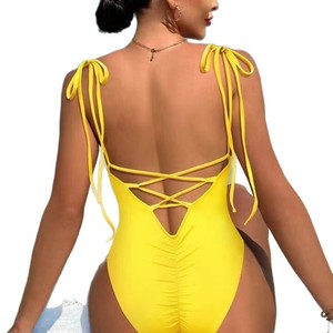 Nouveau Maillot de Bain Une Pièce Sexy pour Femme 2026, Col en V, Dos Nu à Nouer sur les Côtés, Froncé, Idéal Plage et Vacances d'Été - Product Image 5