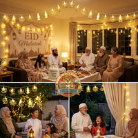 Lampe décorative LED 2026 EID Mubarak, lumières de lune et d'étoiles, guirlandes, rideaux d'intérieur, décorations du Ramadan, Nouvel An