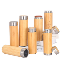 Beauchi-botella de bambú ecológica de acero inoxidable, taza de café inteligente, vaso de viaje de bambú aislado con Infusor de té