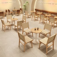 Ensemble de banquettes de restaurant de qualité commerciale, directement de l'usine, en gros, avec table en bois massif et chaise robuste tressée pour salon de thé à bulles