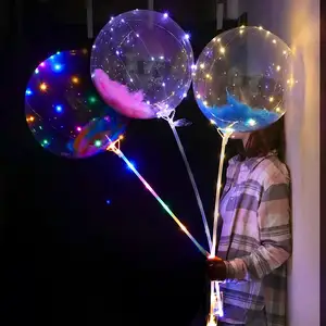 Clear LED BoBo Balloon with Light and Colorful Feather Transparent Balloon Party Decoration Flash Birthday Balloons Suppliers