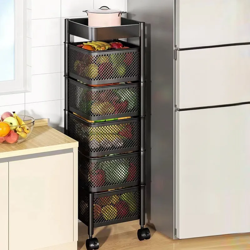 Groothandel Vloerstandaard Roterend 3 Tier 4 Tier 5 Laag Keuken Fruit En Groenten Mand Roterend Opbergrek