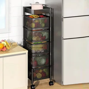 Wholesale Floor Stand Rotating 3 Tier 4 Tier 5 Layer Kitchen Fruit And Vegetables Basket Rotary Storage Rack