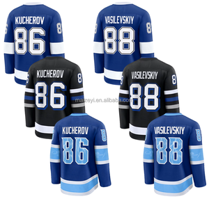 Qualité supérieure cousue avec soin # 86 <span class=keywords><strong>Nikita</strong></span> Kucherov # 88 Andrei Vasilevskiy # 21 Brayden Point Maillot de hockey américain brodé - Product Image 1