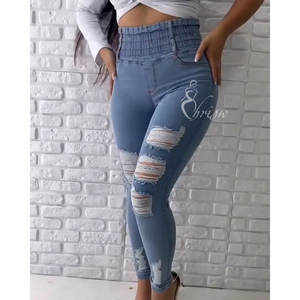 مرونة الخصر ممزق الثقوب تنحنح الخام جينز نحيل النساء مخصص الجينز أمي سراويل الجينز بالإضافة إلى حجم الجينز الكولومبي عالية الخصر نحيل - Product Image 4