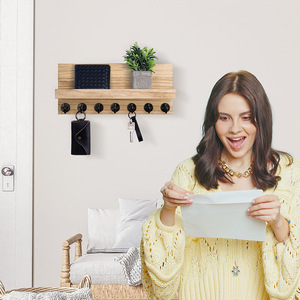 Wooden <b>Key</b> Holder <b>Wall</b> Mounted With Shelf And <b>Hooks</b> For Entryway Storage - Product Image 2