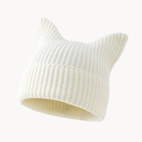Bonnets en tricot rayés avec oreilles de chat mignons, bonnets en tricot côtelé ludiques avec motif d'oreilles d'animaux, bonnets d'hiver chauds, doux et extensibles