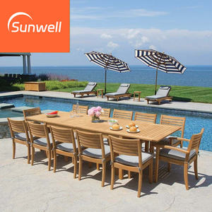 Juego de Mesa y Sillas de Comedor para Patio de Diseño Moderno, Madera de Teca, Mesa y Sillas de Jardín de Madera Maciza con Sombrilla - Product Image 2