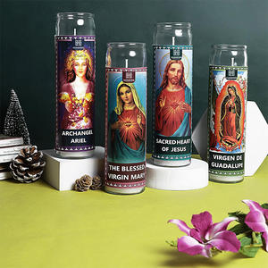 Adesivo personalizzato all'ingrosso etichetta privata 7 giorni religioso messicano devozionale veglia Novena preghiera santi bianco vaso di vetro cera candela - Product Image 5