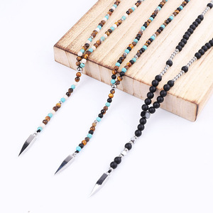 Classic Design in Pietra Naturale Della Pietra Preziosa <span class=keywords><strong>Perline</strong></span> 316L In Acciaio Inox Lunga Del Pendente Degli Uomini della <span class=keywords><strong>collana</strong></span> - Product Image 1